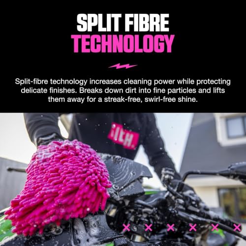 Muc-Off 2-in-1 Microfiber Wash Mitt - Chenille Cleaning Glove for Cars and Bikes - Waffle Sponge Design Removes Bugs and Tar