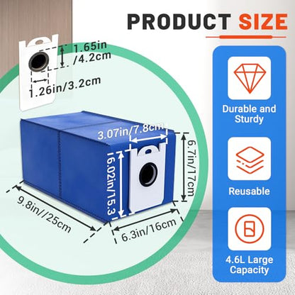 8 Pack 4.6L High-Capacity Reusable Dust Bags Compatible with RC400 Dustin and Orb-i Robot Vacuums, Replacement Dust Collector Bags