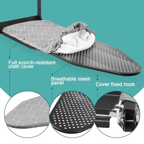 Seiritex Over the Door Ironing Board 14x42 inches with Iron Holder and Pocket Storage Bag, Hanging Iron Board for Home Laundry Room, Black - size: 14x42 inches