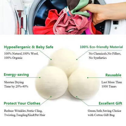 Organic Wool Dryer Balls: Eco-Friendly & Chemical-Free | Our Anti-Entanglement Reusable Balls Eliminate Wrinkle Static | 6-Pack XL Dryer Balls for Laundry is Made with New Zealand Wool (MER-WHT-CAT) - color: Mer-wht-cat