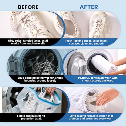 Shoe Washing Machine Bag 2pcs, White - Reusable Shoe Laundry Bags for Washer & Dryer, 360 Deep Clean for Sneakers, Tennis Shoes, Slippers, Durable, Quiet Operation, Protects Shoes, Versatile Use - color: White