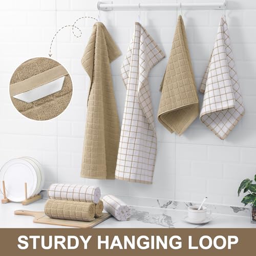 Homaxy Large Premium Cotton Kitchen Towels 16"x 28", 6 Pack, Tan - color: Tan, size: 16" X 28" - 6 Pack