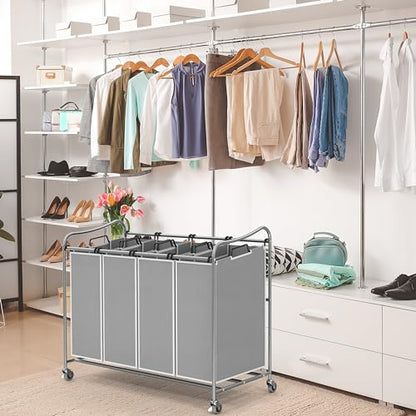 Simple Houseware 4-Bag Heavy Duty Laundry Sorter Rolling Cart, Silver - color: Silver