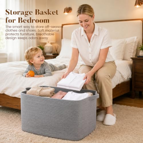65L Large Woven Blanket Basket for Living Room, 19.7"x15.7"x11.8" - color: Dark Grey, size: 19.7"x15.7"x11.8"