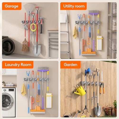 Lifewit Mop and Broom Holder Organizer Wall Mount Non-Slip, 1 Pack, Gray - color: Grey