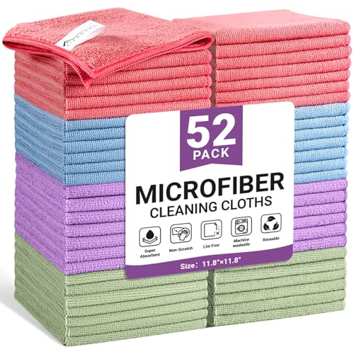 SIFANGKE Microfiber Cleaning Cloth, 52 Pack Assorted Color Cleaning Rags for Housekeeping, Colorful Reusable Microfiber Towels for Car, Kitchen, Bathroom and Household Cleaning Supplies, 11.8"X11.8" - color: A.multicolor, size: 1 Count (Pack of 52)