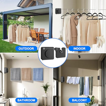 15.7Ft Retractable Clothesline Indoor is Also an Anti-sag Retractable Clothesline Outdoor,Stainless Steel Wire Laundry line Retractable for Drying Clothes ，with 12 Clip (Black) - color: Black