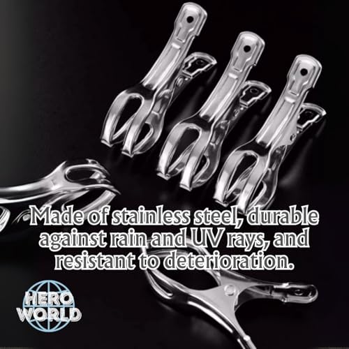 Stainless Steel Windproof Laundry Clips – Heavy-Duty Clothes Pins Rust-Resistant Twin-Prong Towel & Bath Towel Clips (20, 3.5") - size: 3.5"