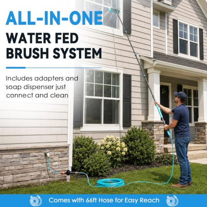 Adjustable 24FT Water Fed Pole Cleaning Kit with 4 Brush Heads