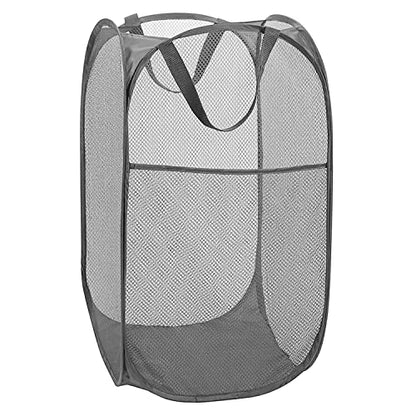 Deluxe Strong Mesh Pop up Laundry Hamper Basket with Side Pocket for Laundry Room, Bathroom, Kids Room, College Dorm or Travel Grey - color: Grey