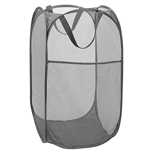 Deluxe Strong Mesh Pop up Laundry Hamper Basket with Side Pocket for Laundry Room, Bathroom, Kids Room, College Dorm or Travel Grey - color: Grey