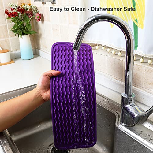 ZLR Small Dish Drying Mat for Kitchen Counter, 6"x17", Meadow Violet - color: Meadow Violet, size: 17" x 6"