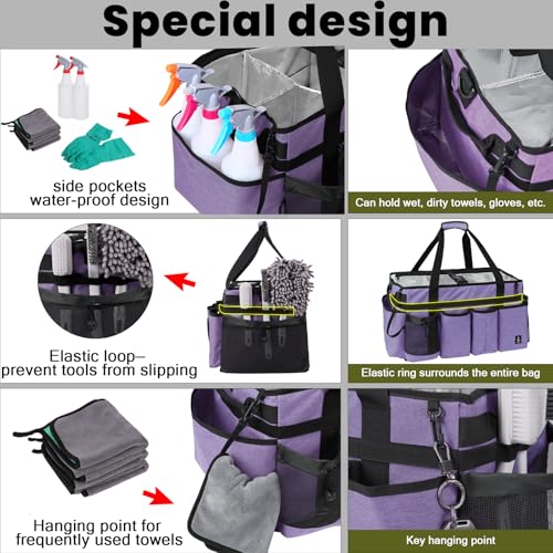 Extra large Cleaning Caddy Bag Built-in hard plastic Aluminum foil lining - color: Purple