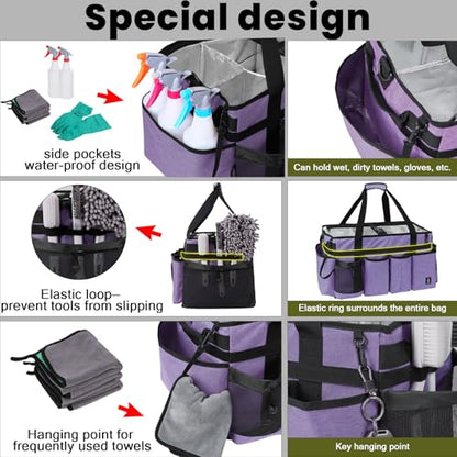 Extra large Cleaning Caddy Bag Built-in hard plastic Aluminum foil lining - color: Purple