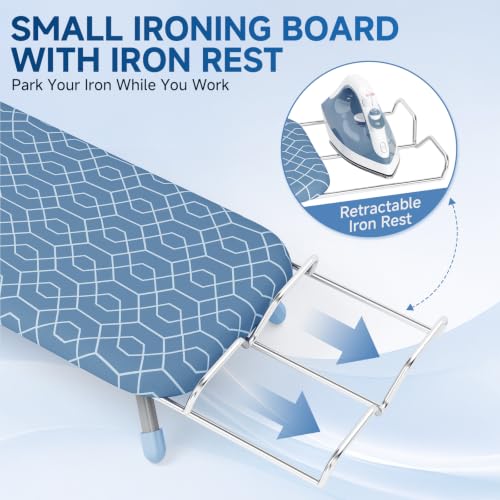 APEXCHASER Small Ironing Board, Iron Board with Iron Rest & Holder, Blue - color: Blue