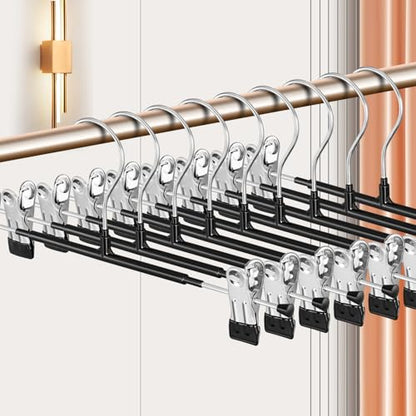 12 Inch Heavy Duty Pants Skirt Hangers with Clips, Black, 10 Pack - color: Black 10pack, size: 12Inch