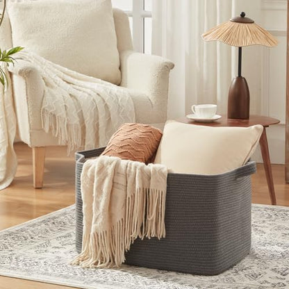 OIASKET 118L Extra Large Blanket Basket, 24.8" x 17.7" x 17.2" Woven Basket - color: Grey, size: 24.8"x17.7"x16.2"