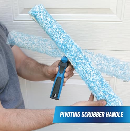 Unger Professional Connect and Clean 18” Grip Microfiber Window Scrubber with 8’ Pole, High-Access Glass Surface Household Cleaning Supplies and Tools, Reusable Microfiber Sleeve
