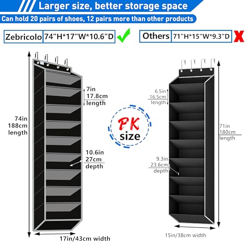 10 Tiers Shoe Organizer for Closet, 20 to 30 Pairs Shoe Rack Door - color: Grey
