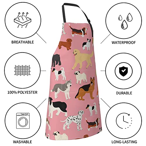 Perinsto Waterproof Apron With 2 Pockets Kitchen Chef Aprons Bibs For Cooking Baking Painting Gardening Grooming - color: Dogs