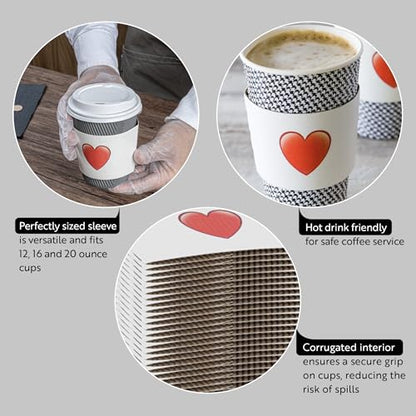 Restaurantware Coffee Cup Sleeves 50 Pack Fits 12, 16, 20 oz Coffee Cups Disposable Hot Drink Sleeves Secure Grip Heat-Resistant Jacket for Tea, and Beverages White - color: White, size: Heart