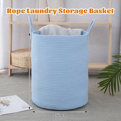 Woven Laundry Basket, Nursery Hamper with Handles, 15x15x18 Inch, Blue - color: Blue