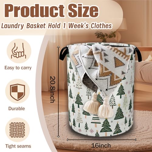 Christmas Pine Tree Laundry Basket,Waterproof Foldable Laundry Hamper,Dirty Clothes Basket, Linen Bin Storage Organizer Collection 16" x 20.8" - color: Christmas Pine Tree