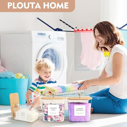 3 Pack Laundry Room Organization Storage Containers, Plastic Clear Laundry Pods Container & Dryer Sheet Holder Jars with Lids, Scoops & Labels for Detergent, Powder, Dryer Balls, Beads - color: 3pcs-square