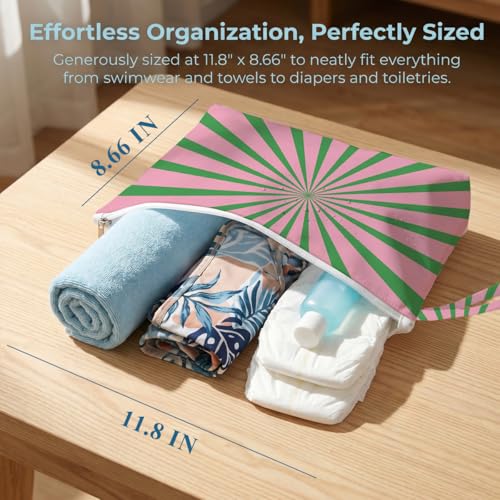Fokongna 2 Pack Reusable Dry Wet Bag, Waterproof Stain Resistant Organizer for Beach Towels Gym Wear Pool Accessories Toiletry Makeup Bags - color: Retro Swirl Set 02