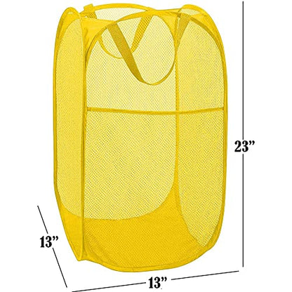 BATTOO Deluxe Strong Mesh Pop up Laundry Hamper Basket with Side Pocket for Laundry Room, Bathroom, Kids Room, College Dorm or Travel Yellow - color: Yellow
