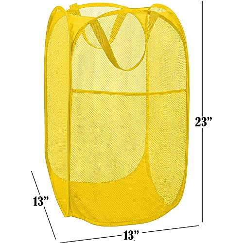 BATTOO Deluxe Strong Mesh Pop up Laundry Hamper Basket with Side Pocket for Laundry Room, Bathroom, Kids Room, College Dorm or Travel Yellow - color: Yellow