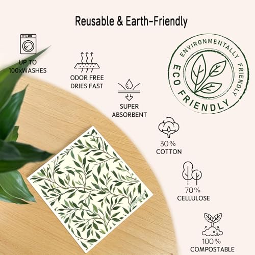 Swedish Dishcloths for Kitchen 6 Pack, Reusable Paper Towels Super Absorbent, Biodegradable Quick Drying Washable Dish Cloths Dishwasher Safe, Perfect as Hostess or Housewarming Gifts (Plants) - color: Plants Theme