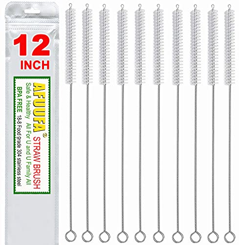 Straw Cleaner Brush for Stanley Extra Long 12 inch, Extra Wide 12mm diam for 40/30/20 oz Stanley Mug, Nylon Bristles and Stainless Steel Handle Straw Brush for 40 oz Stanley(10 PCS) - size: 12 inch Length x 12mm diameter