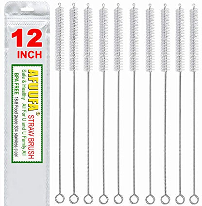 Straw Cleaner Brush for Stanley Extra Long 12 inch, Extra Wide 12mm diam for 40/30/20 oz Stanley Mug, Nylon Bristles and Stainless Steel Handle Straw Brush for 40 oz Stanley(10 PCS) - size: 12 inch Length x 12mm diameter