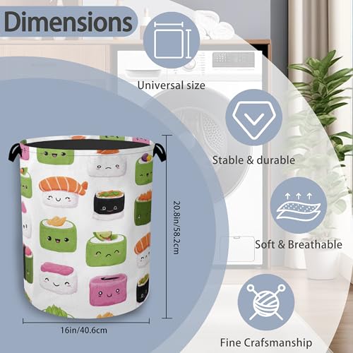 Cute Sushi Laundry Basket,Japanese Foldable Oxford Cloth Tote Bag Laundry Hamper Clothes Storage Bucket Organizer for Bedroom Laundry Storage Dormitories 16" x 20.8" - color: Cute Sushi Japanese
