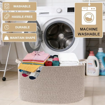65L Large Laundry Basket with Handles,Woven Blanket Basket,Brown - color: Brown, size: 65L