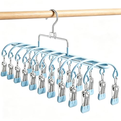 Pants Hangers with 20 Clips, Space Saving Hanging Closet Organizer (Blue) - color: Blue