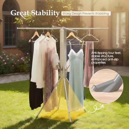 cjc Foldable Clothes Drying Rack, Extra Stable Heavy Duty Laundry Standing Dry Racks with 4 Retractable Drying Rods & 4 Shoe Racks, Space-Saving Collapsible for Indoor Outdoor Grey - color: Grey-4 Rods
