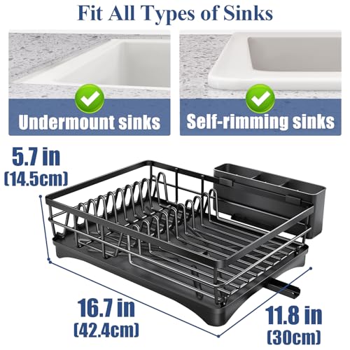 SNTD Dish Drying Rack for Kitchen Counter, 11.8" W x 16.7" L, Black - color: Black