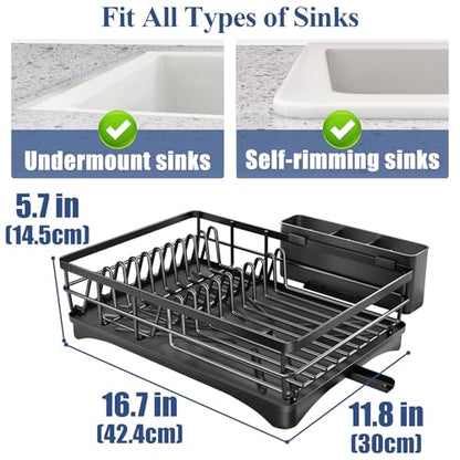 SNTD Dish Drying Rack for Kitchen Counter, 11.8" W x 16.7" L, Black - color: Black