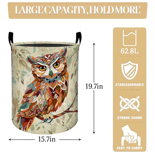 Colorful Abstract Owl Pattern Laundry Basket, Dorm Nursery Foldable Laundry Hamper Organizer for Bathroom Decor, Toy Clothes Storage Box for Bedroom 19.7x15.7 Inch - style: Owl16