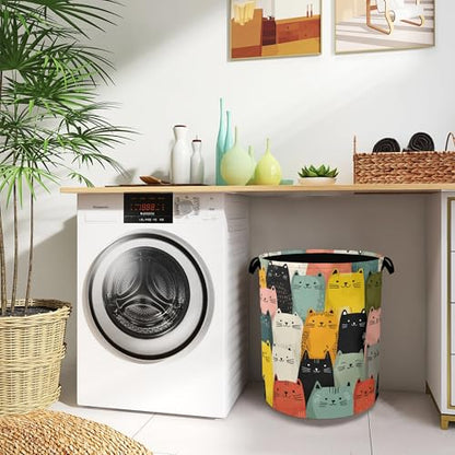 Cute Cat Laundry Basket,Foldable with Handles Tote Bag Oxford Cloth for Bathroom Bedroom Dirty Clothes Storage Bucket 16" x 20.8" - color: Cute Cat