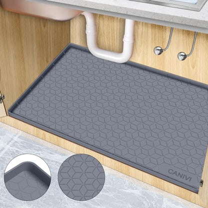 Under Sink Mat, 28"x22" Waterproof Tray for Cabinet, Holds 3 Gal - color: Blue Grey, size: 22"W x 28"L