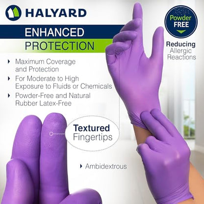 HALYARD PURPLE NITRILE Gloves Powder Free Disposable Medical Exam Gloves Dental Chemo Protection 5.9 mil 9.5 In - size: Medium (Pack of 100)
