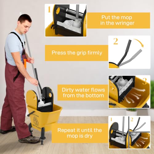 HOMCOM Mop Bucket with Wringer on Wheels, 27.5 Quart, with Mop, Yellow - color: Yellow, size: 27.5 Quart