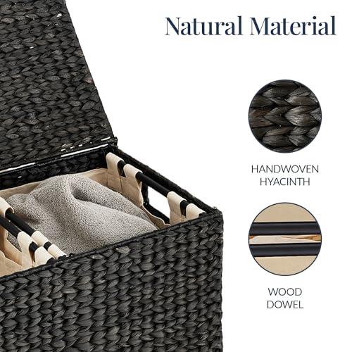 Best Choice Products Large Laundry Hamper with Lid, Natural Handwoven Hyacinth Laundry Basket, W/Removeable & Washable Liner Bag, Portable, Handles, 30 Gallon (114 liters) - Black - color: Black, size: Large, 114L