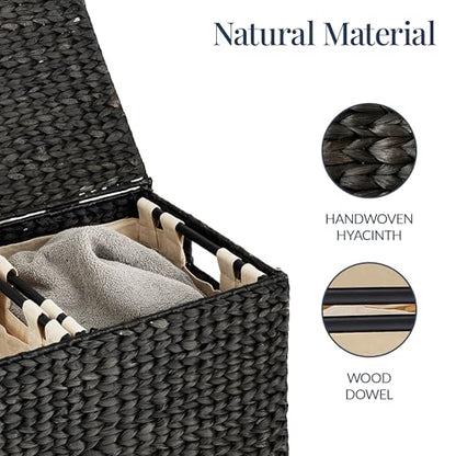 Best Choice Products Large Laundry Hamper with Lid, Natural Handwoven Hyacinth Laundry Basket, W/Removeable & Washable Liner Bag, Portable, Handles, 30 Gallon (114 liters) - Black - color: Black, size: Large, 114L