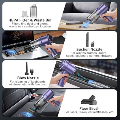 KMM Handheld Car Vacuum Cleaner, Hand Held Vacuum Cleaner & Air Duster - color: Purple Silver