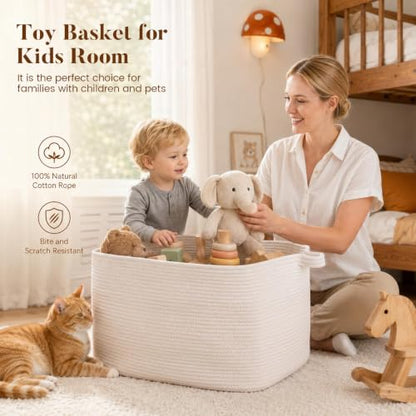 65L Large Woven Blanket Basket for Living Room, 19.7"x15.7"x11.8" - color: White, size: 24"x16.9"x14.2"