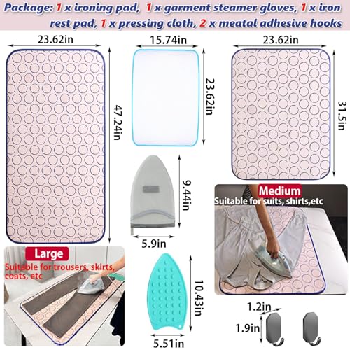 Portable Ironing Mat for Table Top Iron Pad for Countertop Thick Ironing Blanket Over the Door Steamer Pad Washer Dryer Heat Resistant Mat Travel Ironing Board (Large 47.2"x23.6") - size: Large 47.2"x23.6"